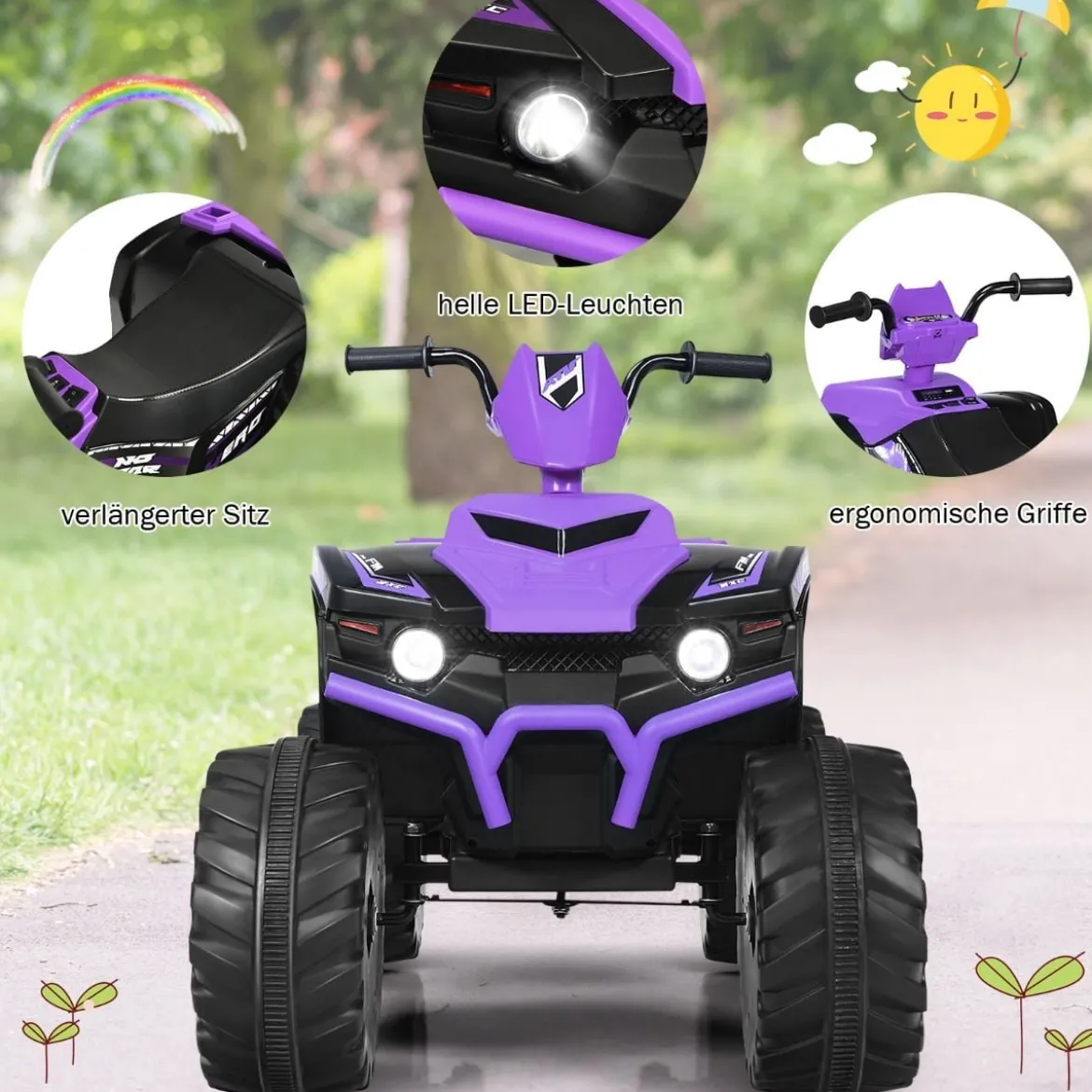 12V Elektro Kinderquad mit Scheinwerfer Mini Elektroquad mit Musik & Hupe Lila