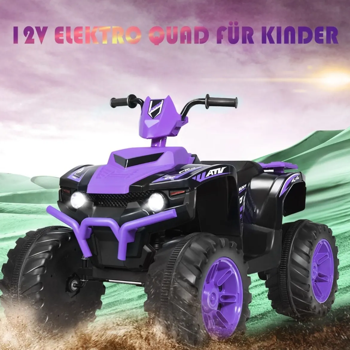 12V Elektro Kinderquad mit Scheinwerfer Mini Elektroquad mit Musik & Hupe Lila