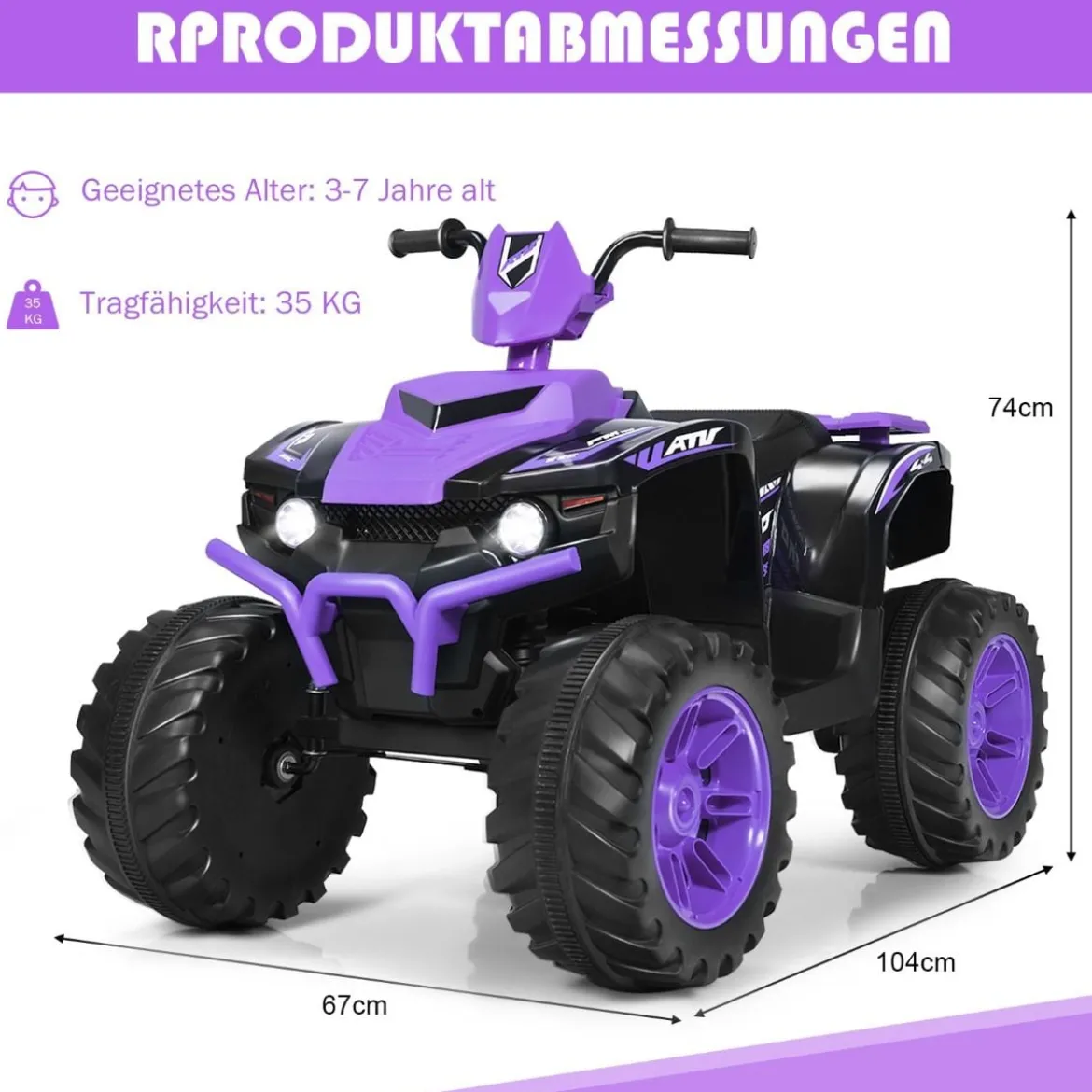 12V Elektro Kinderquad mit Scheinwerfer Mini Elektroquad mit Musik & Hupe Lila