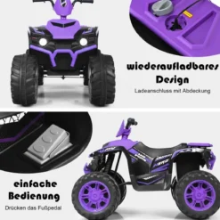 12V Elektro Kinderquad mit Scheinwerfer Mini Elektroquad mit Musik & Hupe Lila