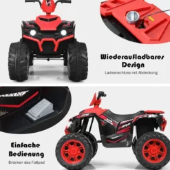 12V Elektro Kinderquad mit Scheinwerfer Mini Elektroquad mit Musik & Hupe 4 Räder Kinder Quad 2,8-5 km/h für Kinder ab 3 Jahren Rot
