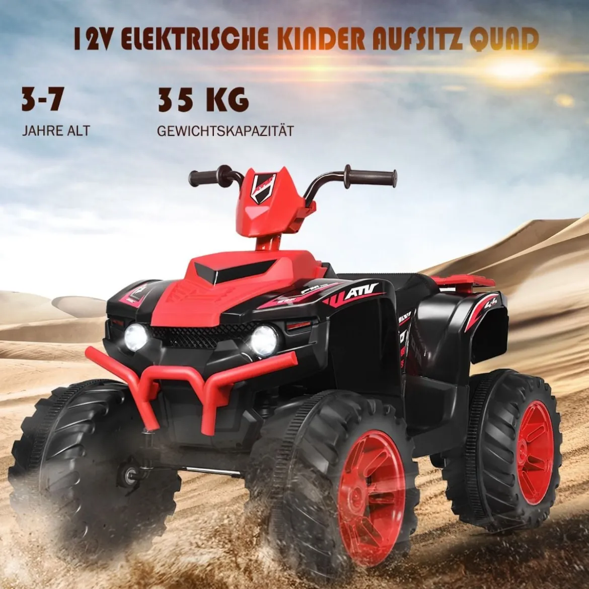 12V Elektro Kinderquad mit Scheinwerfer Mini Elektroquad mit Musik & Hupe 4 Räder Kinder Quad 2,8-5 km/h für Kinder ab 3 Jahren Rot