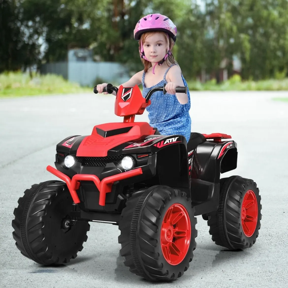 12V Elektro Kinderquad mit Scheinwerfer Mini Elektroquad mit Musik & Hupe 4 Räder Kinder Quad 2,8-5 km/h für Kinder ab 3 Jahren Rot
