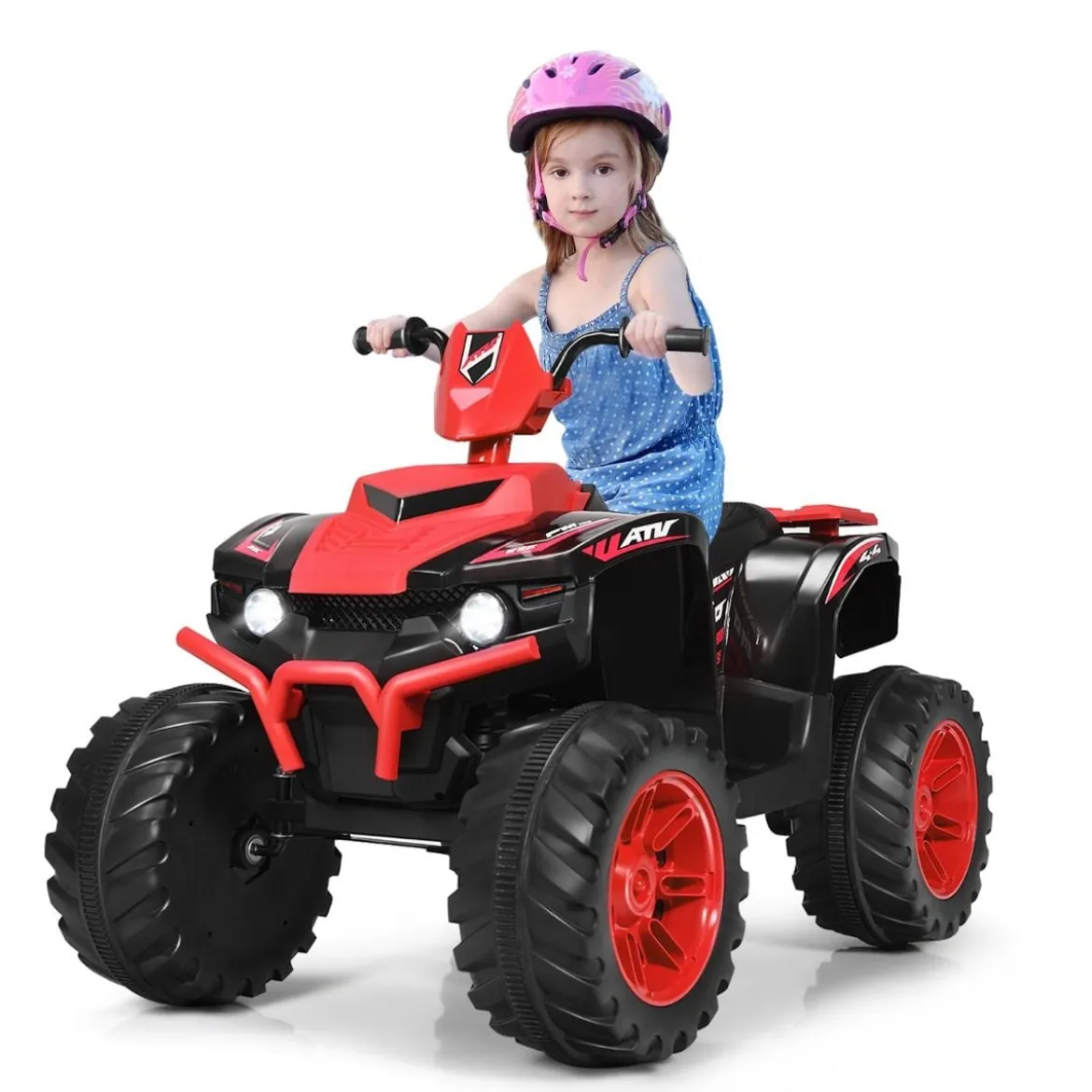 12V Elektro Kinderquad mit Scheinwerfer Mini Elektroquad mit Musik & Hupe 4 Räder Kinder Quad 2,8-5 km/h für Kinder ab 3 Jahren Rot