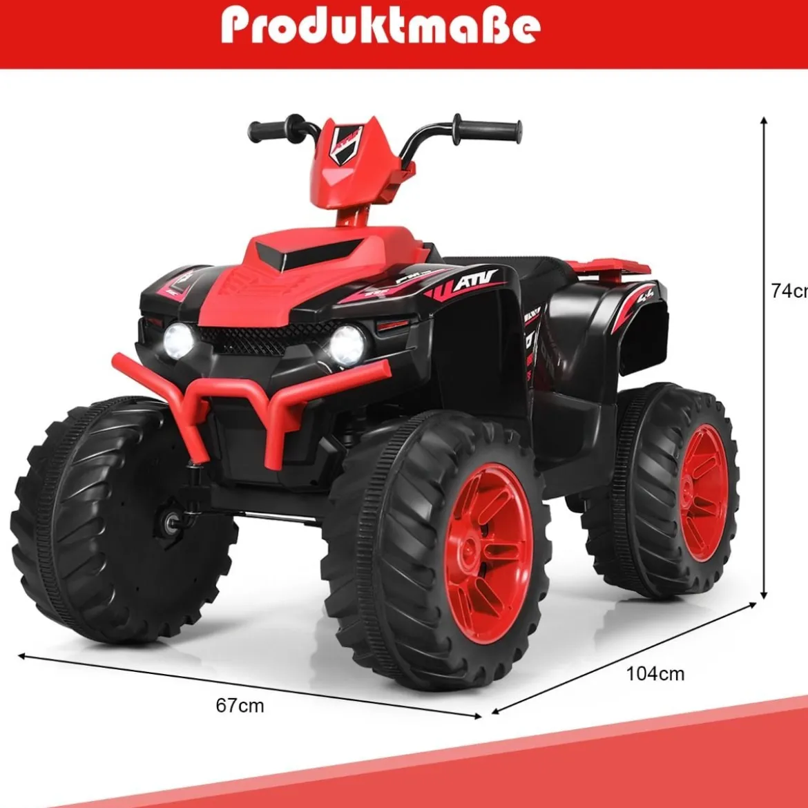 12V Elektro Kinderquad mit Scheinwerfer Mini Elektroquad mit Musik & Hupe 4 Räder Kinder Quad 2,8-5 km/h für Kinder ab 3 Jahren Rot