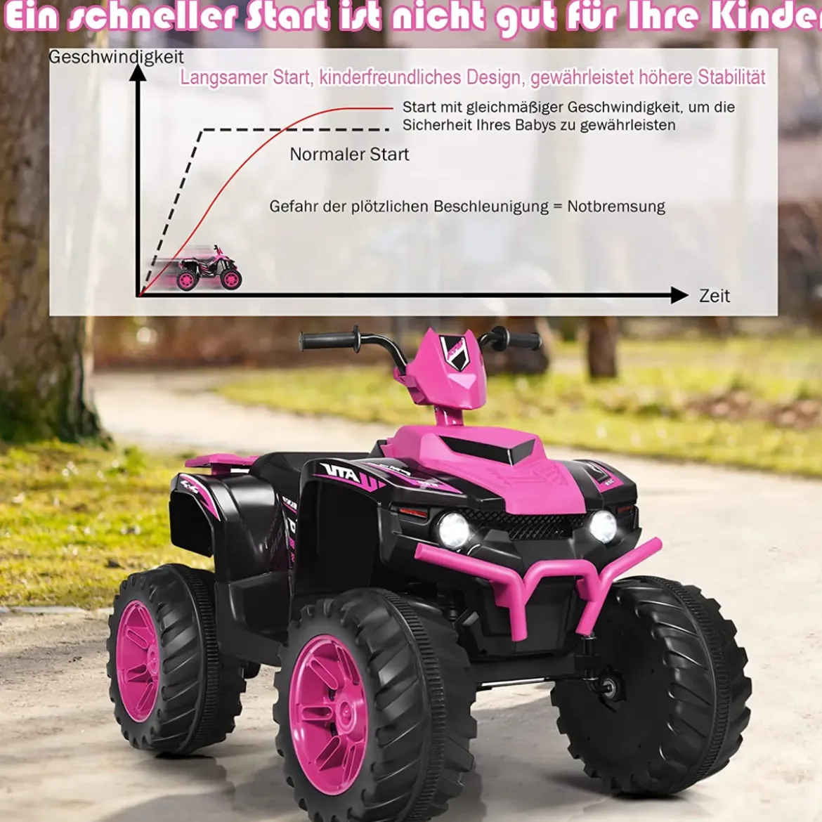 12V Elektro Kinderquad mit Scheinwerfer Mini Elektroquad mit Musik & Hupe Rosa