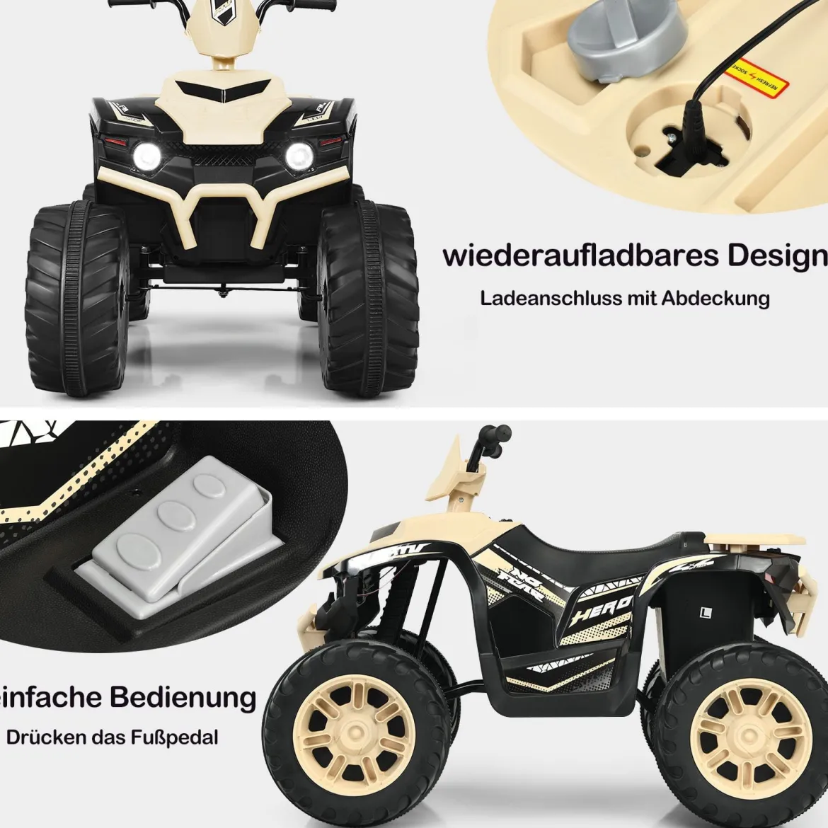 12V Elektro Kinderquad mit Scheinwerfer Mini Elektroquad mit Musik & Hupe Kinderauto Gelb