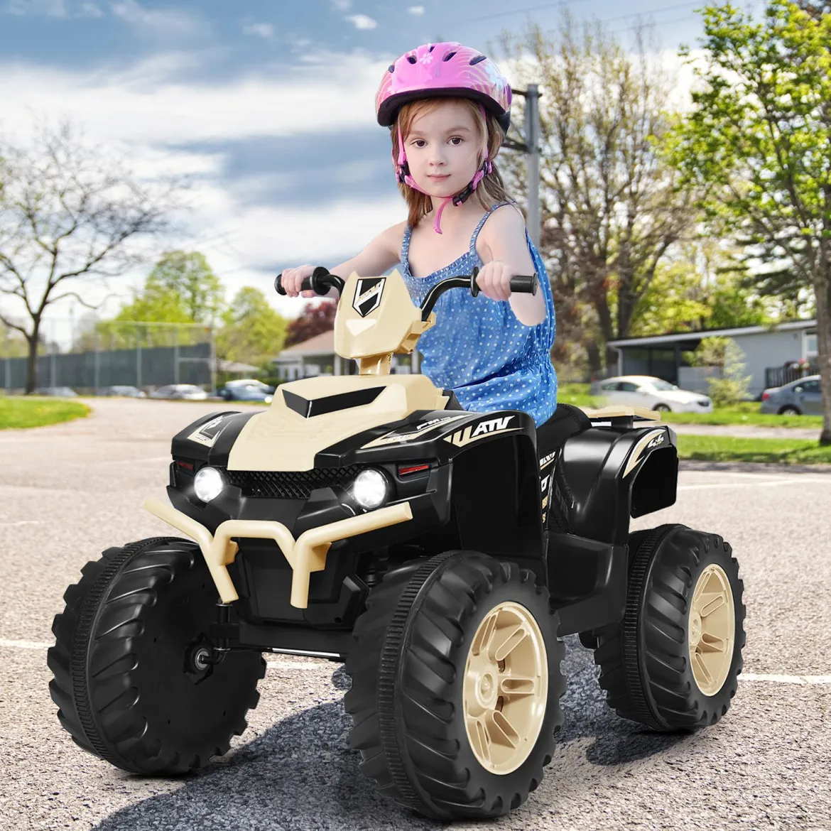 12V Elektro Kinderquad mit Scheinwerfer Mini Elektroquad mit Musik & Hupe Kinderauto Gelb