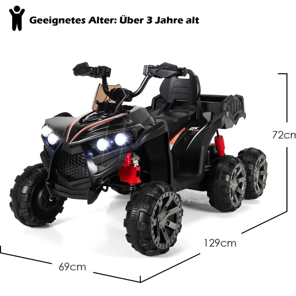 12V Elektro Kinderquad mit Stauraum & LED-Lichtern Mini Elektroquad 3-6 km/h Schwarz