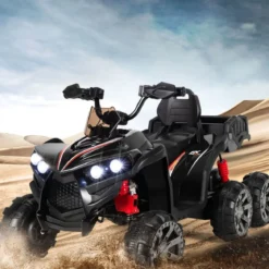 12V Elektro Kinderquad mit Stauraum & LED-Lichtern Mini Elektroquad 3-6 km/h Schwarz
