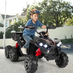 12V Elektro Kinderquad mit Stauraum & LED-Lichtern Mini Elektroquad 3-6 km/h Schwarz