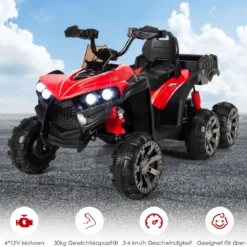12V Elektro Kinderquad mit Stauraum & LED-Lichtern Mini Elektroquad 3-6 km/h Rot