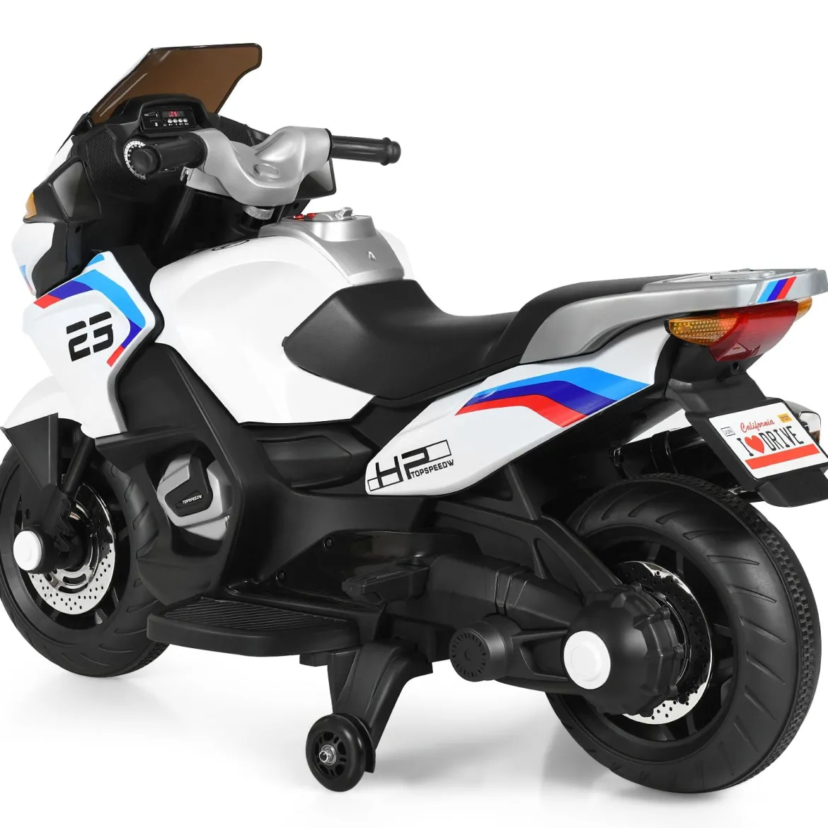 12V Elektro Motorrad Kindermotorrad mit Stützrädern Elektromotorrad Weiß