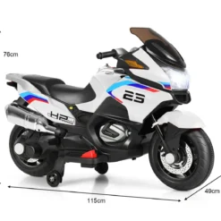 12V Elektro Motorrad Kindermotorrad mit Stützrädern Elektromotorrad Weiß