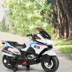 12V Elektro Motorrad Kindermotorrad mit Stützrädern Elektromotorrad Weiß