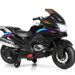 12V Elektro Motorrad Kindermotorrad mit Stützrädern Elektromotorrad Schwarz