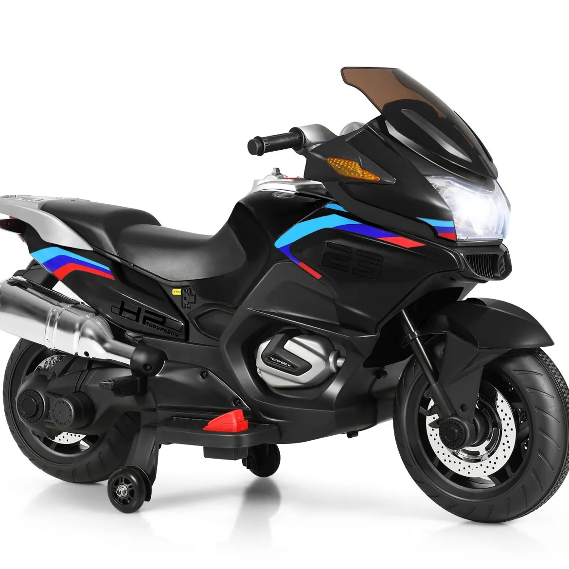 12V Elektro Motorrad Kindermotorrad mit Stützrädern Elektromotorrad Schwarz