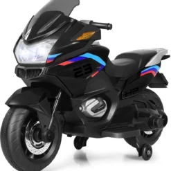 12V Elektro Motorrad Kindermotorrad mit Stützrädern Elektromotorrad Schwarz