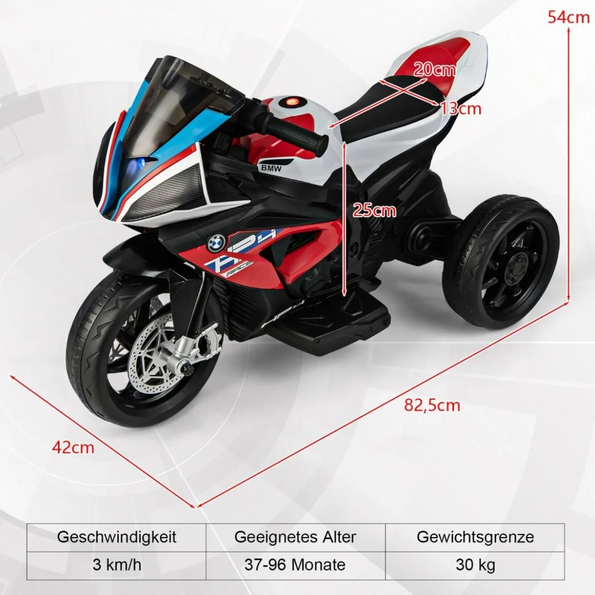 6V Elektro Motorrad mit Musik und Scheinwerfer 3-Rad-Motorrad 82,5 x 42 x 54 cm Rot