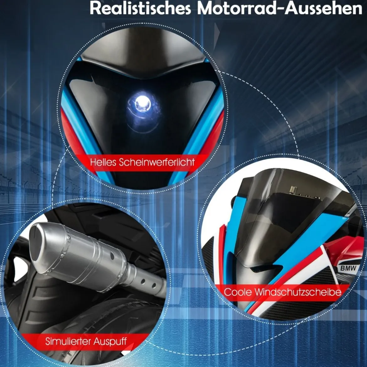 6V Elektro Motorrad mit Musik und Scheinwerfer 3-Rad-Motorrad 82,5 x 42 x 54 cm Rot