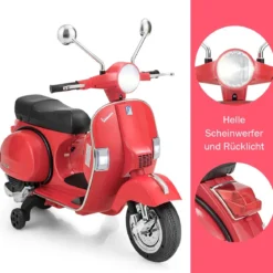 6V Elektro Motorrad mit 2 Stützrädern und Schlüssel & Lichter und Musik für Kinder ab 3 Jahren Rot