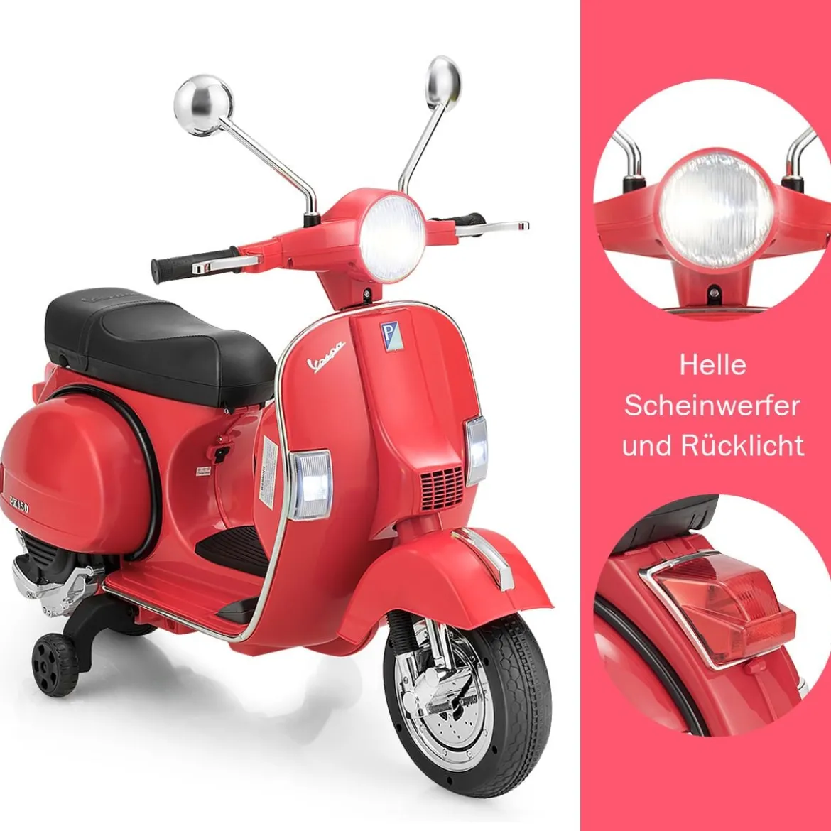 6V Elektro Motorrad mit 2 Stützrädern und Schlüssel & Lichter und Musik für Kinder ab 3 Jahren Rot