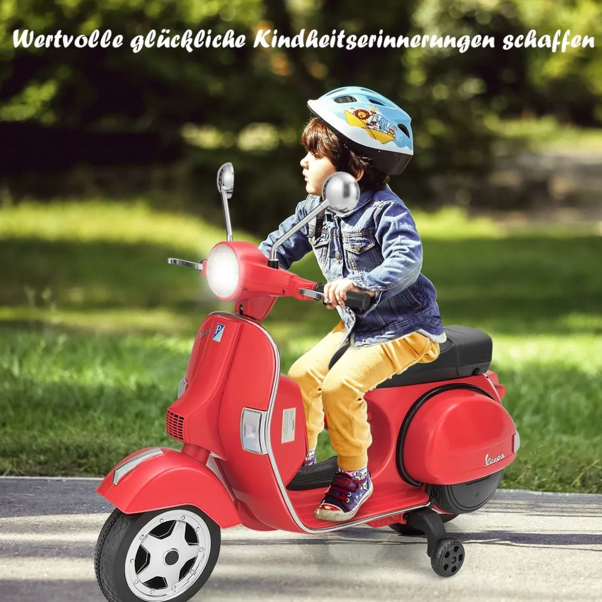 6V Elektro Motorrad mit 2 Stützrädern und Schlüssel & Lichter und Musik für Kinder ab 3 Jahren Rot