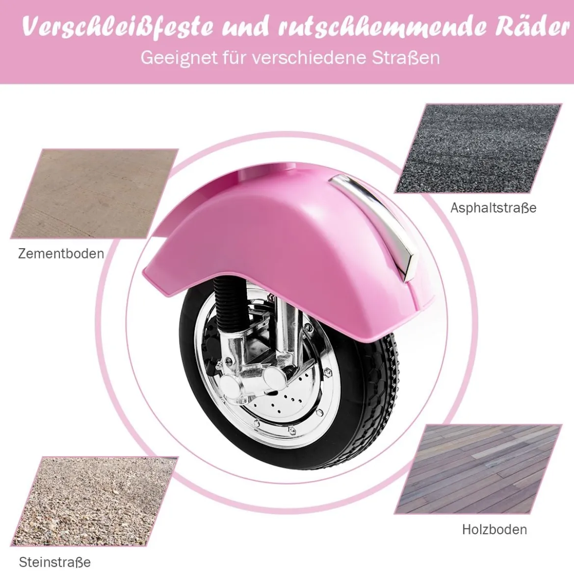 6V Elektro Motorrad mit 2 Stützrädern und Schlüssel & Lichter und Musik für Kinder ab 3 Jahren Rosa