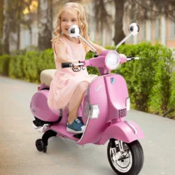 6V Elektro Motorrad mit 2 Stützrädern und Schlüssel & Lichter und Musik für Kinder ab 3 Jahren Rosa