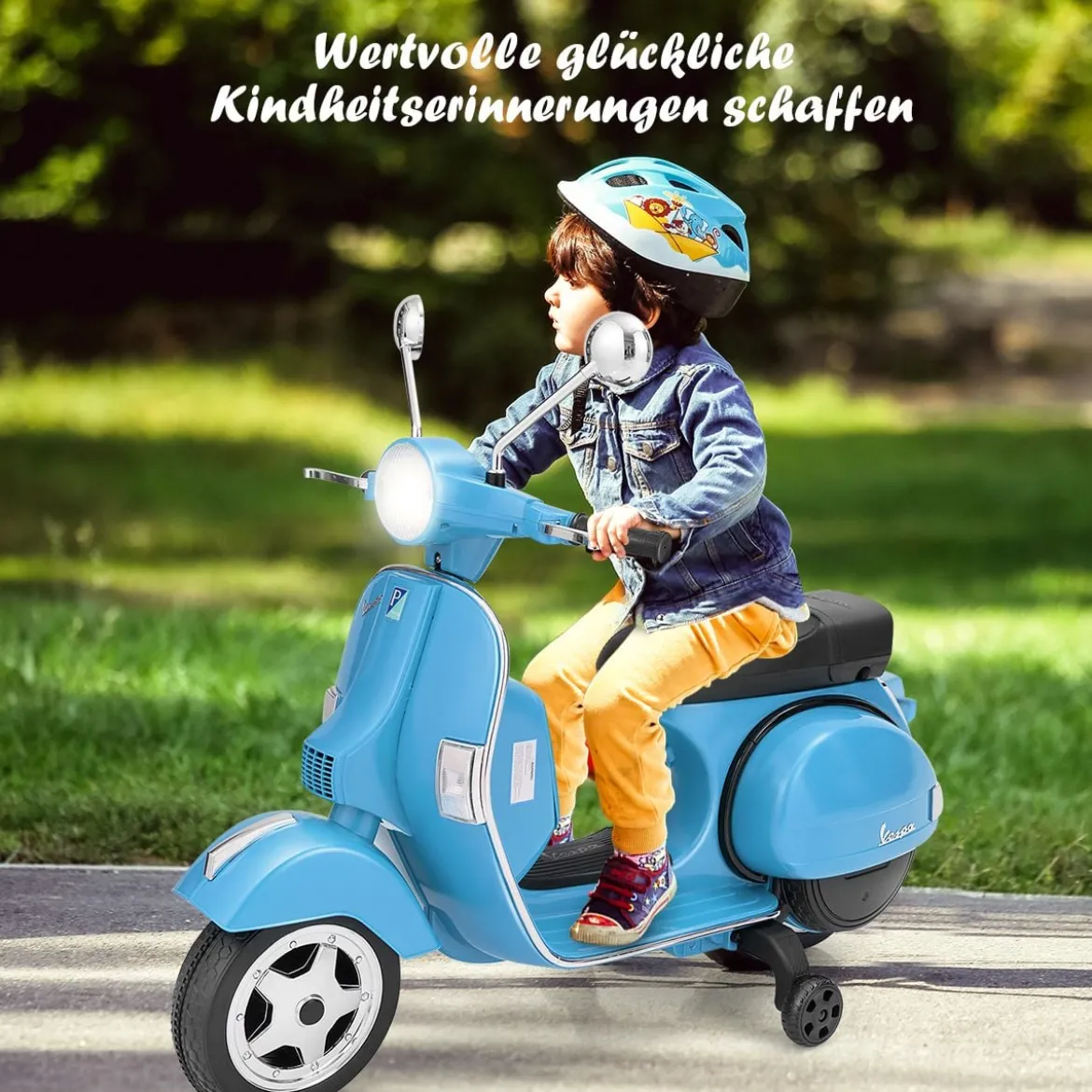 6V Elektro Motorrad mit 2 Stützrädern und Schlüssel & Lichter und Musik für Kinder ab 3 Jahren Blau