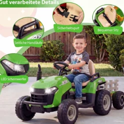24V Elektro Traktor mit Anhänger & 2,4G Fernbedienung & Hupe Kindertraktor Elektrotraktor Grün