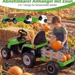 24V Elektro Traktor mit Anhänger & 2,4G Fernbedienung & Hupe Kindertraktor Elektrotraktor Grün
