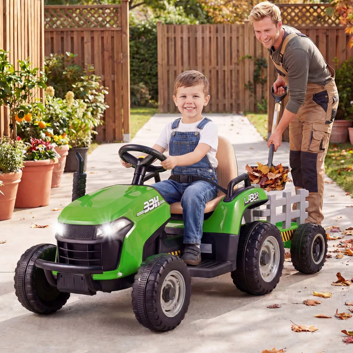 24V Elektro Traktor mit Anhänger & 2,4G Fernbedienung & Hupe Kindertraktor Elektrotraktor Grün