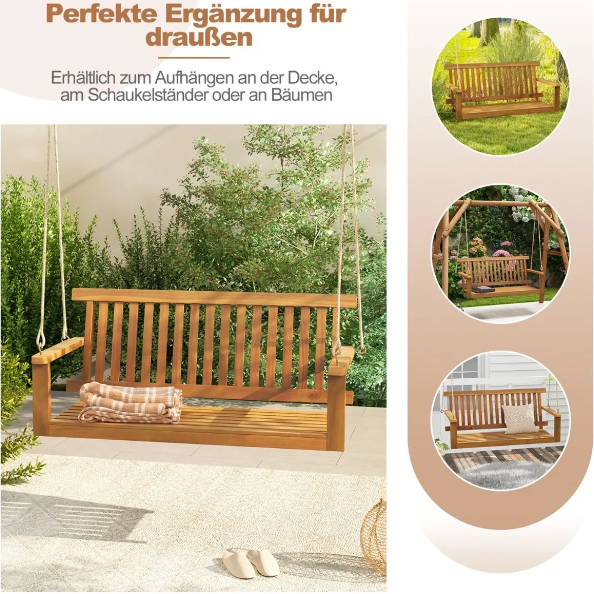 Verandaschaukel für 2 Personen mit 2 Seilen zum Aufhängen Belastbar bis 360 kg Hängebank