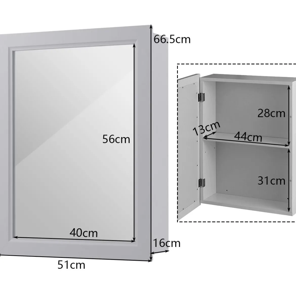 Verspiegelter Badezimmerschrank mit Spiege für Badezimmer 50 x 16 x 66 cm Grau