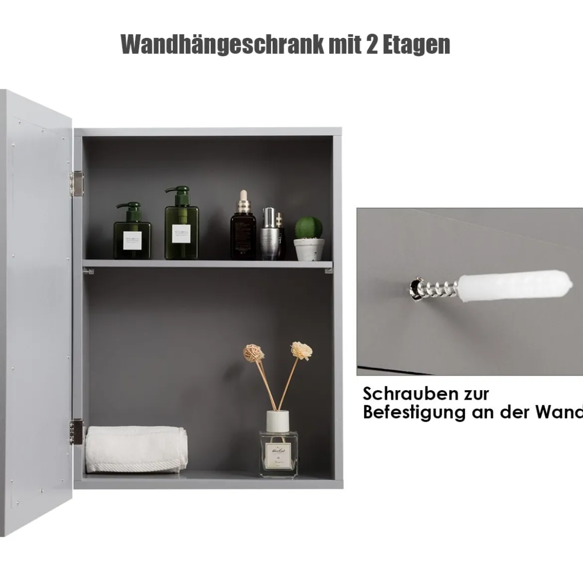Verspiegelter Badezimmerschrank mit Spiege für Badezimmer 50 x 16 x 66 cm Grau