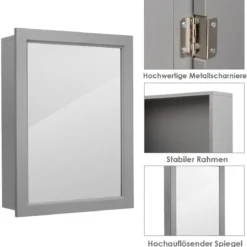 Verspiegelter Badezimmerschrank mit Spiege für Badezimmer 50 x 16 x 66 cm Grau