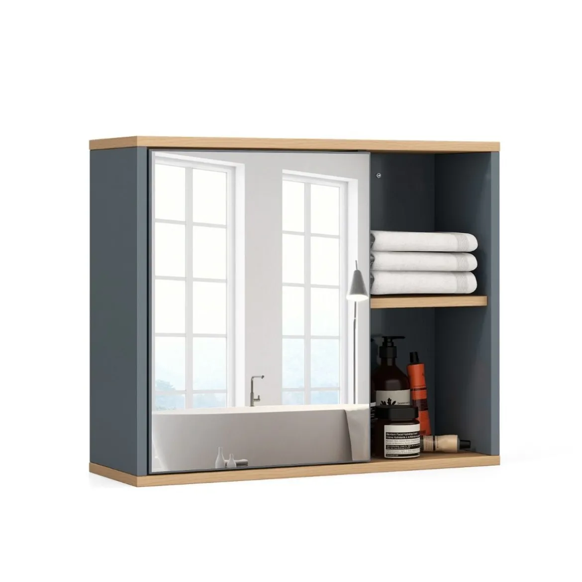 Verspiegelter Medizinschrank Badezimmerschrank mit Einzelner Spiegeltür 60 x 20 x 52 cm Grau