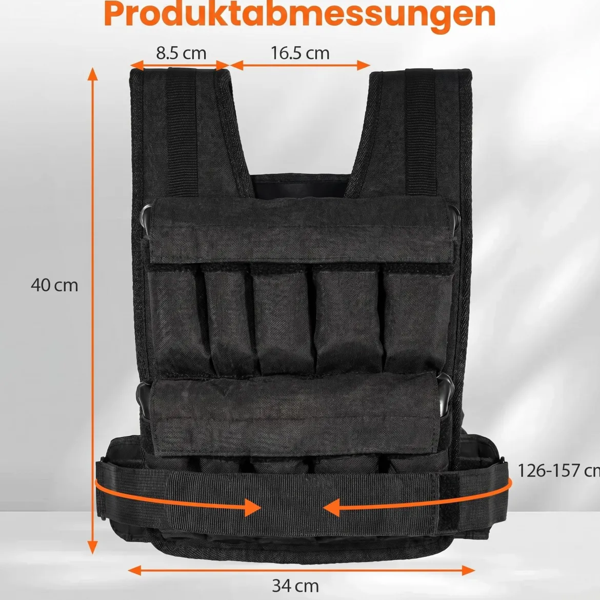 Verstellbare Gewichtsweste für Damen & Herren Fitnessweste mit Abnehmbaren Gewichtsandsäcken 34 cm