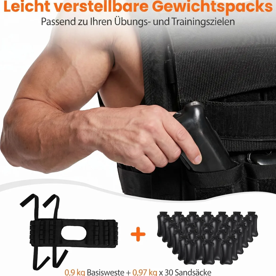 Verstellbare Gewichtsweste für Damen & Herren Trainingsweste mit Weiche Schulterpolster 36 cm