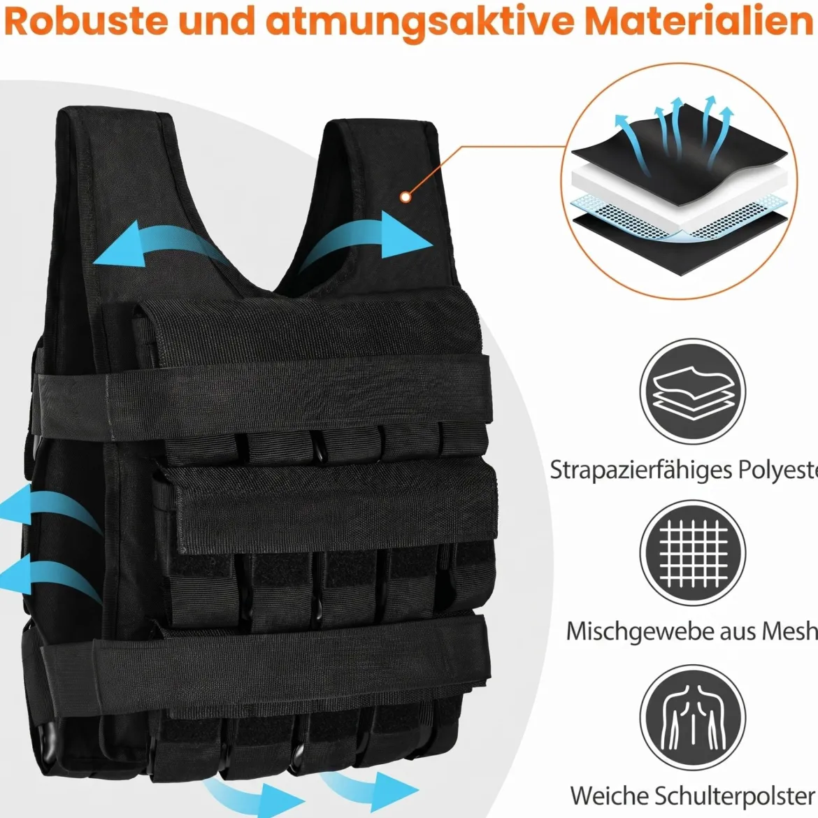 Verstellbare Gewichtsweste für Damen & Herren Trainingsweste mit Weiche Schulterpolster 36 cm