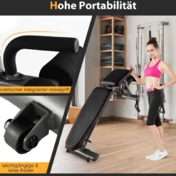 Verstellbare Hantelbank mit 2 Transporträdern Ganzkörper-Trainingsbank Schwarz