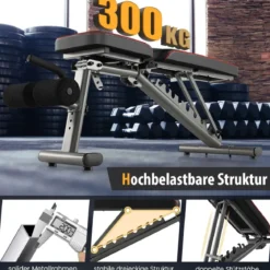 Verstellbare Hantelbank mit 2 Transporträdern Ganzkörper-Trainingsbank Schwarz