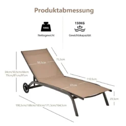 Verstellbare Outdoor-Liege mit Rädern und Schnell Trocknendem Stoff für Pool und Garten