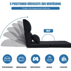 Verstellbarer Bodenstuhl Klappbares Bodensofa mit weichem Kissen Bodensessel Schwarz