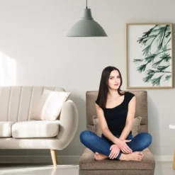 Verstellbarer Bodenstuhl Klappbares Bodensofa mit weichem Kissen Bodensessel Braun