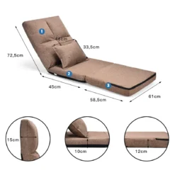 Verstellbarer Bodenstuhl Klappbares Bodensofa mit weichem Kissen Bodensessel Braun