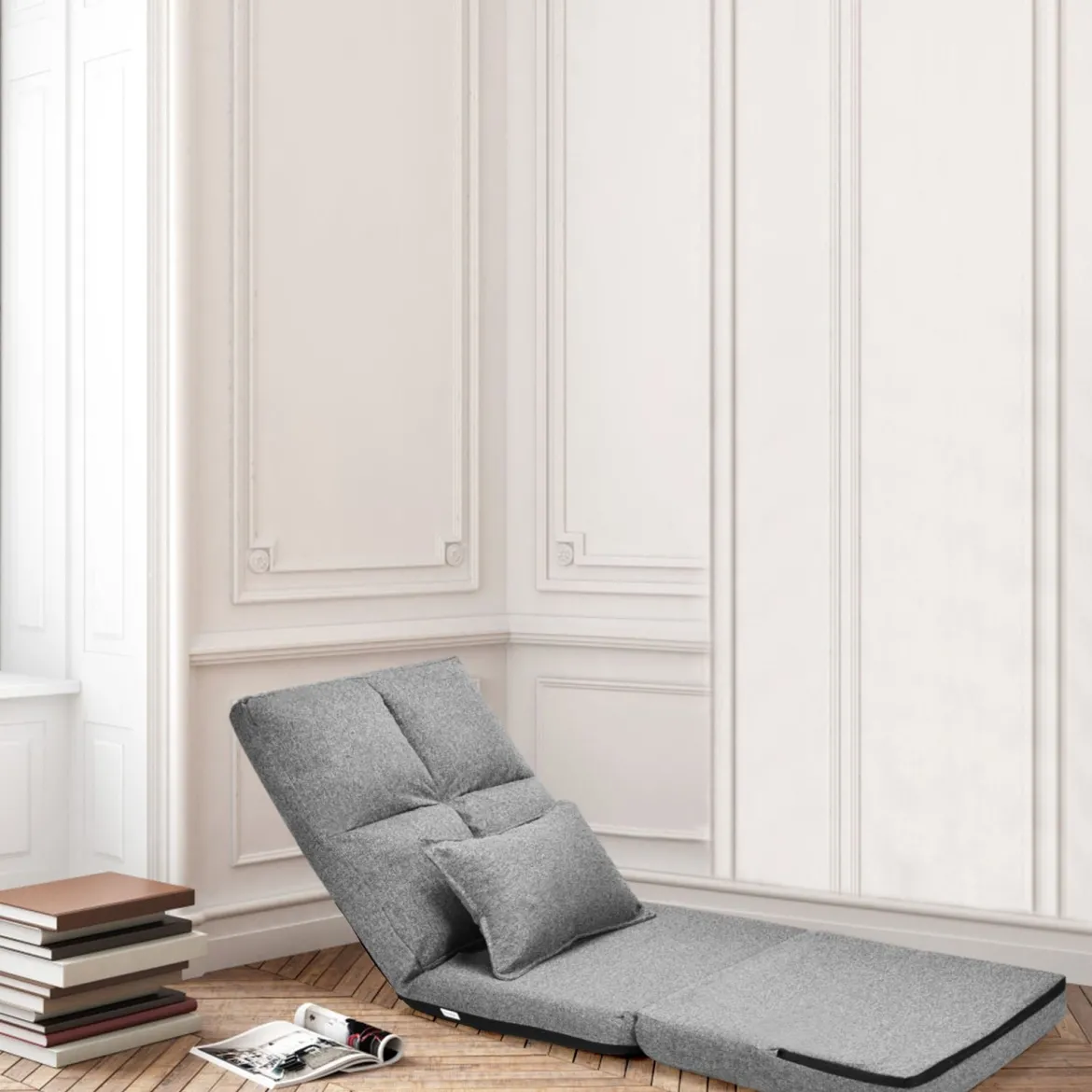 Verstellbarer Bodenstuhl Klappbares Bodensofa mit weichem Kissen Bodensessel Grau