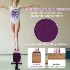 Verstellbarer Schwebebalken 226 cm Hoher und Tiefer Gymnastikbalken mit 3 Höhen Violett