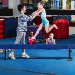 Verstellbarer Schwebebalken 226 cm Hoher und Tiefer Gymnastikbalken mit 3 Höhen Blau
